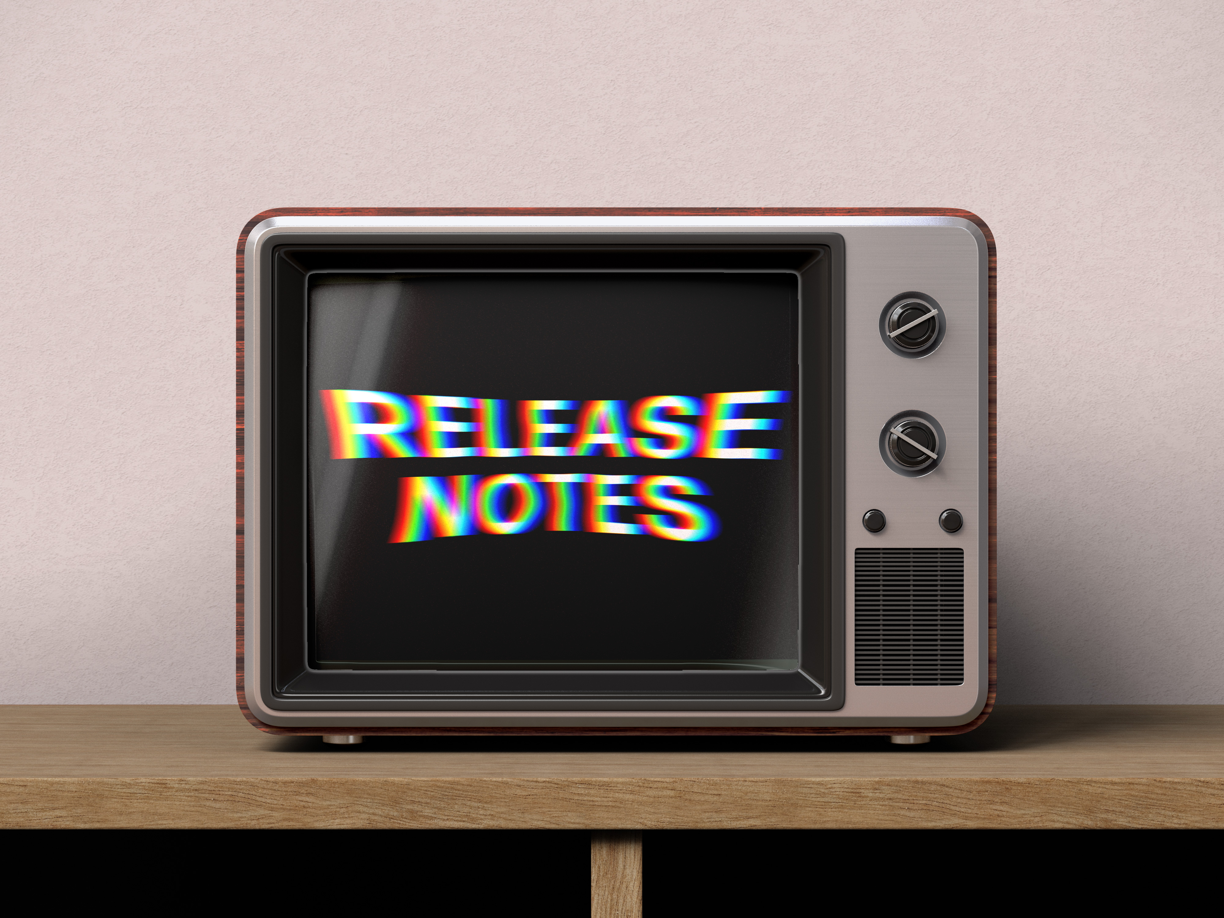 A vintage television displaying warped text that reads, "Release Notes."