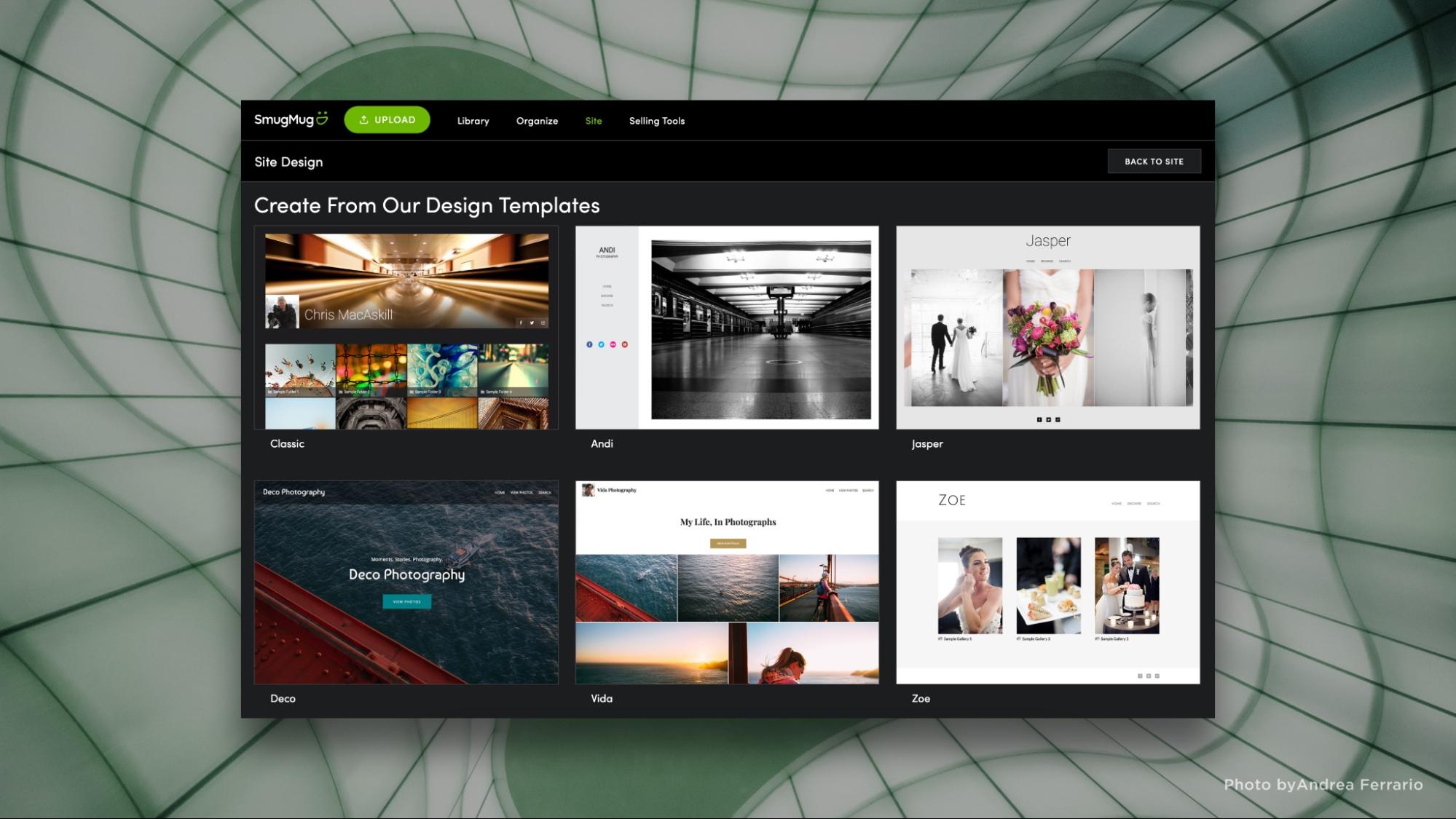 A sample of SmugMug's premade site-design offerings.